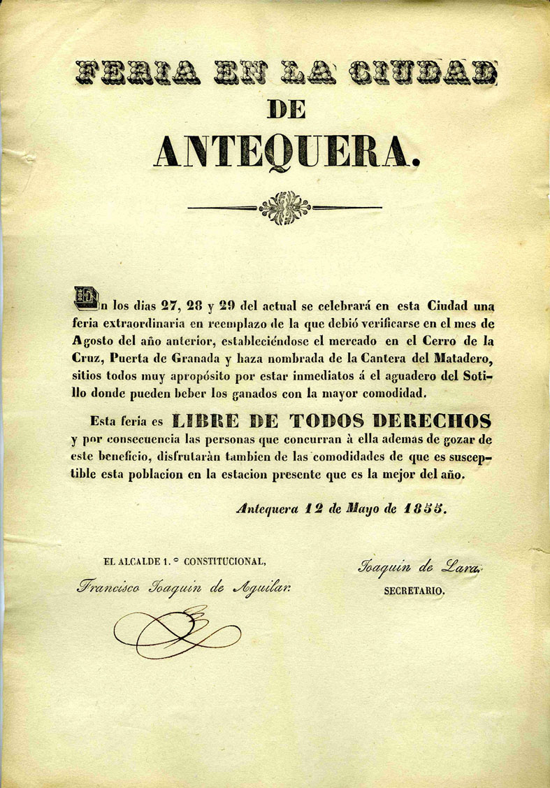 Edicto Anunciador Primera Feria de Mayo 1855