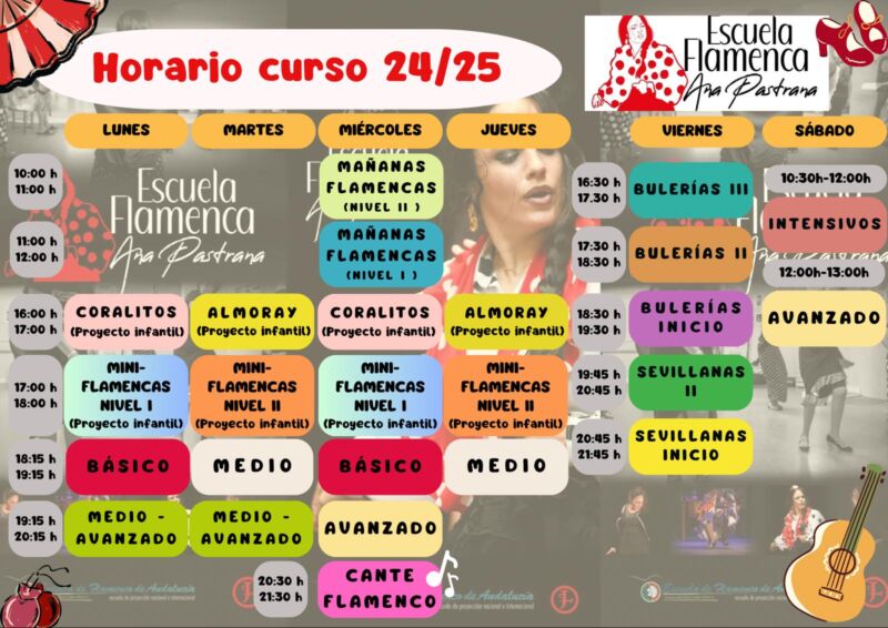 Horarios Escuela Flamenca de Ana Pastrana