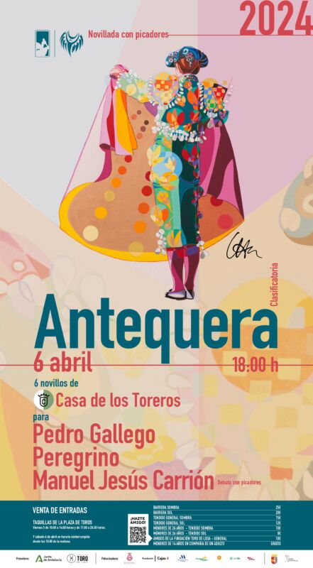 Cartel de la novillada con picadores. Sábado 6 de abril a las 18:00 h. Casa de los toreros. Pedro Gallego, Peregrino, Manuel Jesús Carrión.