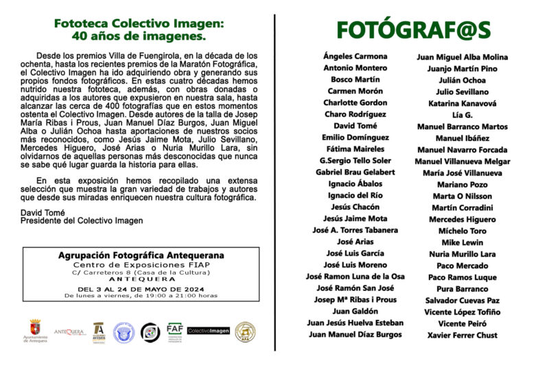 Hoja de sala de la exposición fotográfica de mayo de la Asociación Fotográfica Antequerana