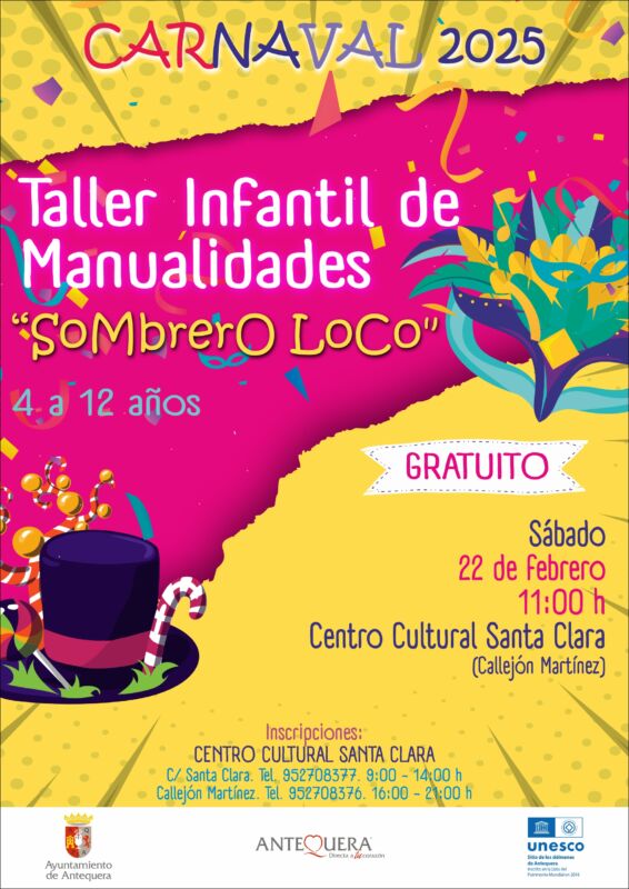 Taller infantil de manualidades "Sombrero Loco". Carnaval 2025