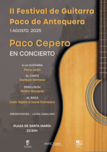 Paco Cepero protagoniza el II Festival de Guitarra Paco de Antequera el próximo 1 de agosto en la plaza de los Escribanos